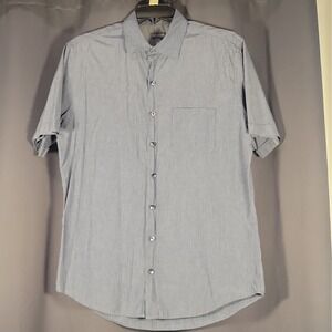Van Heusen Men's LT Solid Blue Woven Cotton/Poly Button-Up Shirt Short Sleeve